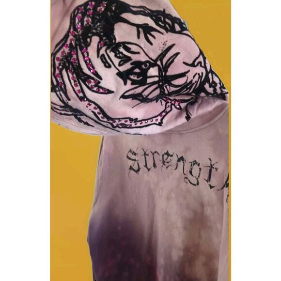 Key Closet Jacket Womens Med Hearts Studded Y2K Hoodie Tattoo Asian Tiger A115 - Picture 4 of 8